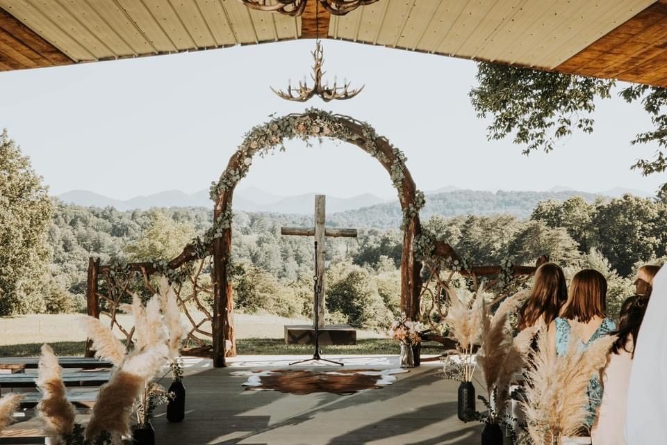 Wedding arch with mountains