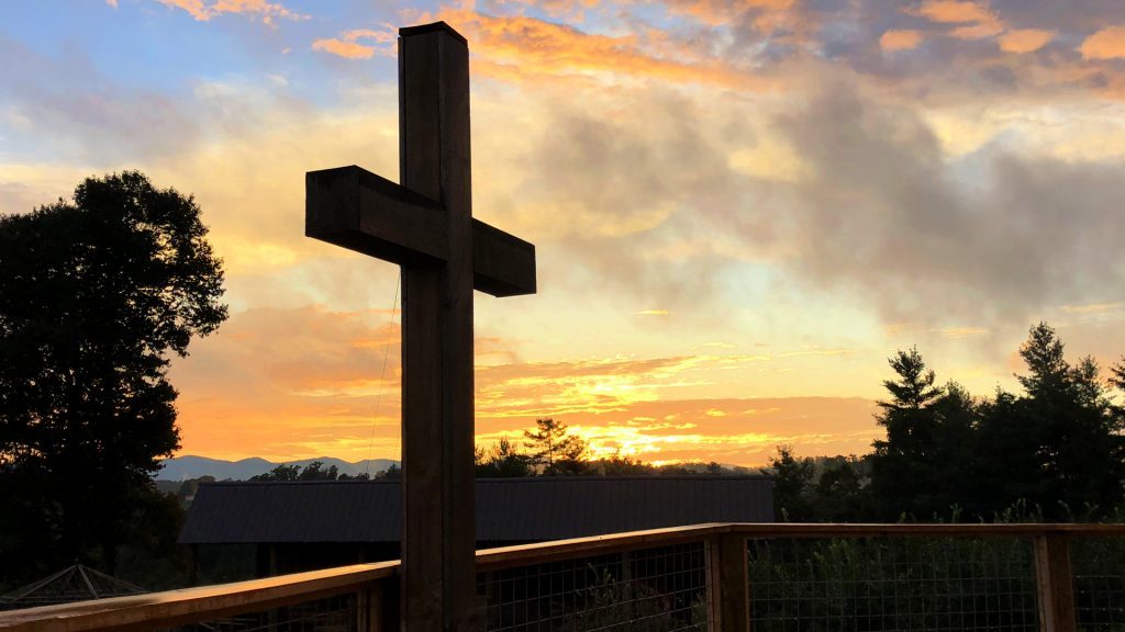 The cross at sunset over the Blue Ridge